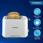 Crompton SunBrown Deluxe Pop-up Toaster 800W with Removable Crumb Tray | 7 Browning Levels with Reheat, Defrost & Cancel Function | Dust Cover Plate | White Cool Touch Body