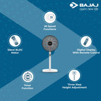 Bajaj Dominus 18 350 mm Pedestal Fan, BLDC Motor with Remote 18 Blades Fan, Grey+ Black,Regular