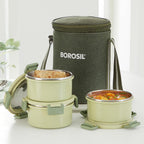 Borosil 280ml x 3 pc Glory Green Stainless Steel Lunch Box with Bag