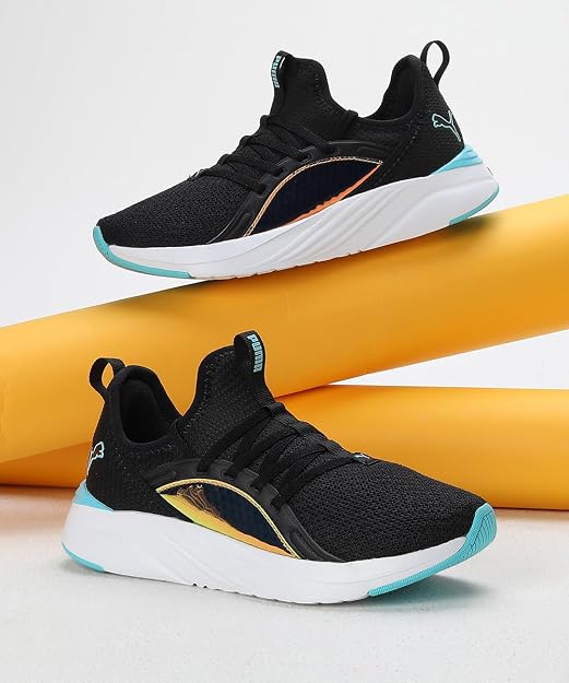 Puma Girls Softride Sophia 2 Crystal Jr Black-White-Team Aqua Sneaker - 4 UK