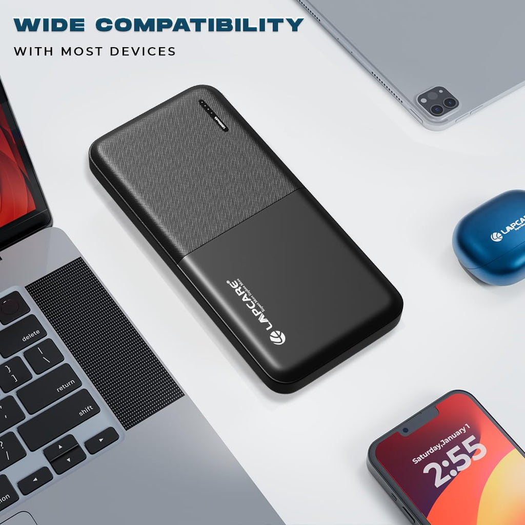 LAPCARE Bolt I 10000mAh Powerbank | 22.5W PD Fast Charging | Transparent Design | LED Indicator | Type C & Dual USB Ports | Dynamic Display |Smart Chip Protection | Low Power Consumption Made In India