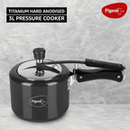 Pigeon by Stovekraft Titanium Induction Base Inner Lid Hard Anodised Aluminium Pressure Cooker, 5 litres, Black