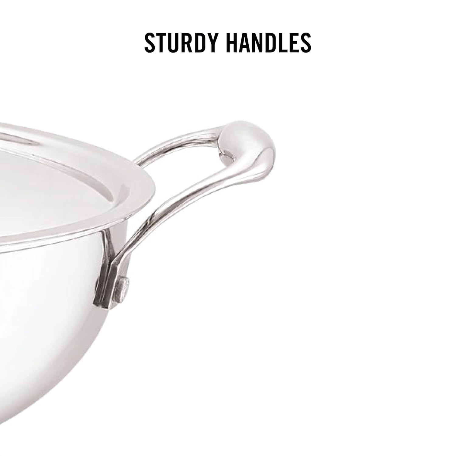 CELLO Tri-Ply 22 cm Stainless Steel Cookware Kadhai with Lid 2.2 LTR | Tri-Ply Bottom Kadhai with SS Lid | Induction and Gas Stove Friendly | Dishwasher Safe | Silver