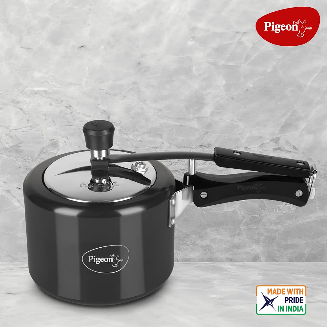 Pigeon by Stovekraft Titanium Induction Base Inner Lid Hard Anodised Aluminium Pressure Cooker, 5 litres, Black