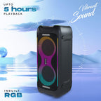 LAPCARE Bloom Wireless Bluetooth Party Speaker, 100W Immersive Pro Sound, Dynamic RGB Light Show, Bass and Treble Control, Type C, Built-in Rechargeable Battery, Splashproof with Wireless Mic (Black)