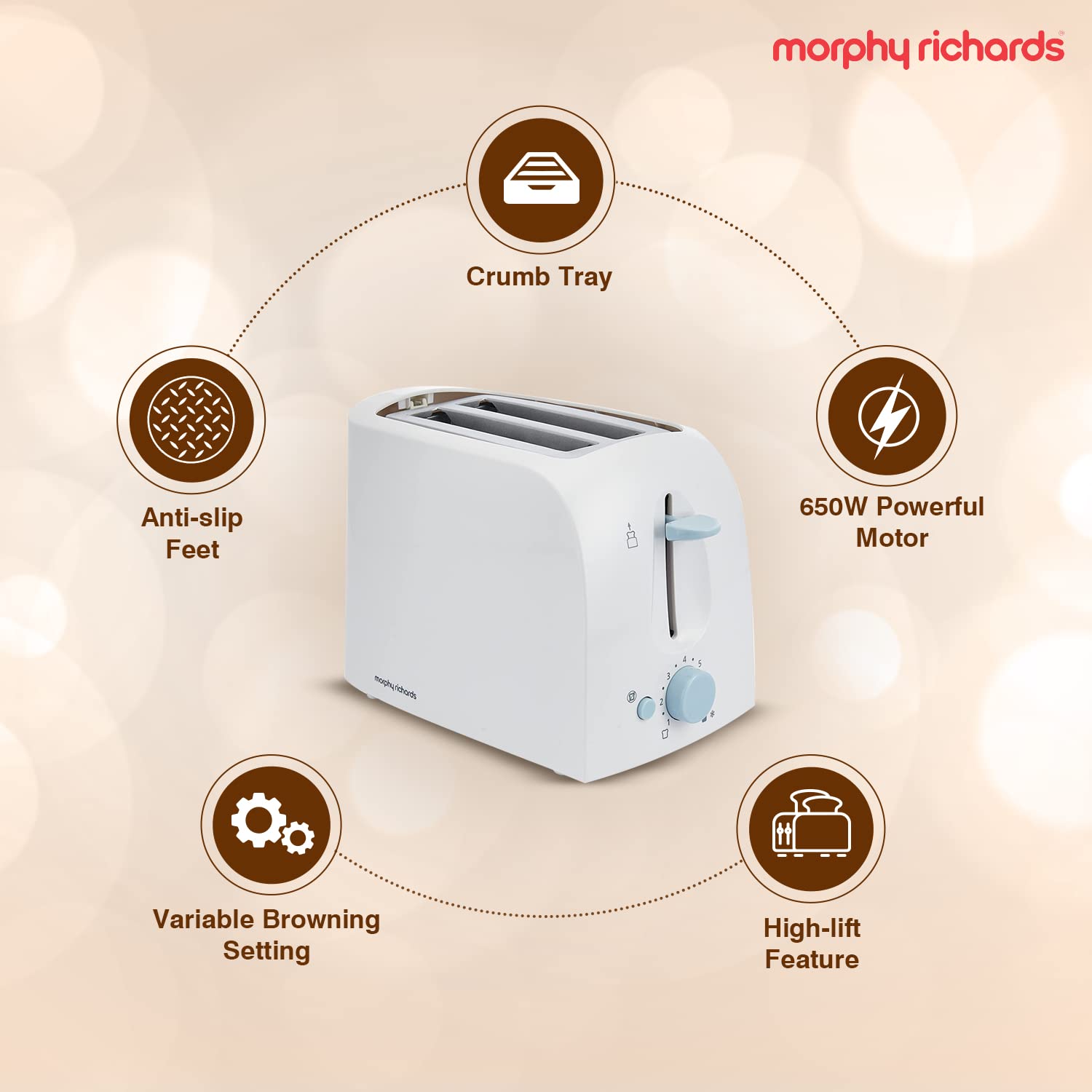 Morphy Richards At-201 2-Slice 650-Watt Pop-Up Toaster (White) - 650 Watts