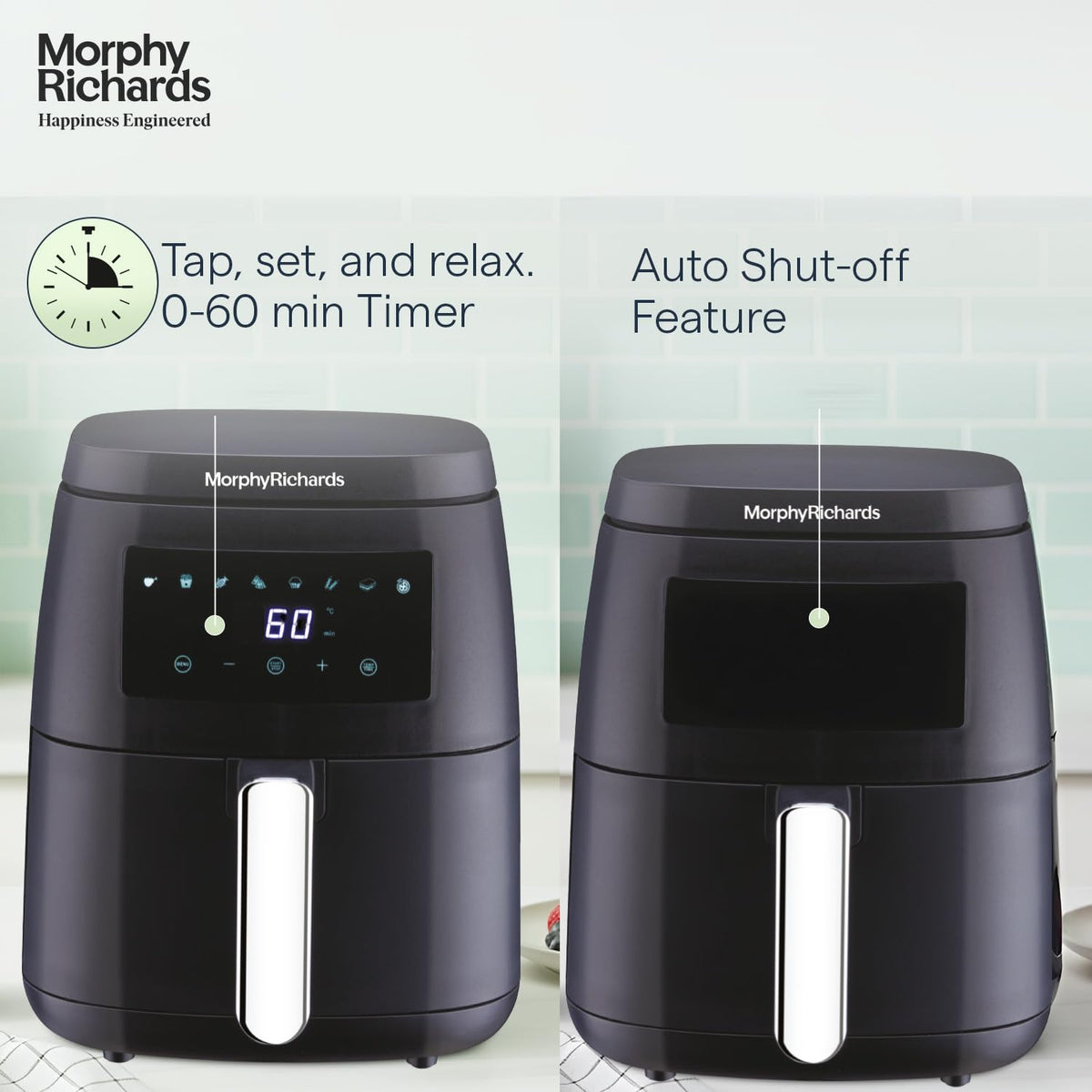 Morphy Richards Digital Air Fryer For Home|1500W With Digital Control|Dual Fan Technology|Adjustable Time & Temperature Control|Voltage Fluctuation Protection , Black, 5 liter