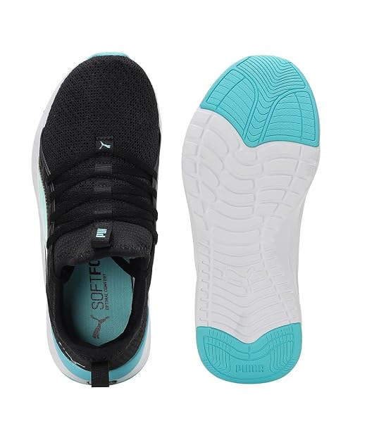 Puma Girls Softride Sophia 2 Crystal Jr Black-White-Team Aqua Sneaker - 4 UK