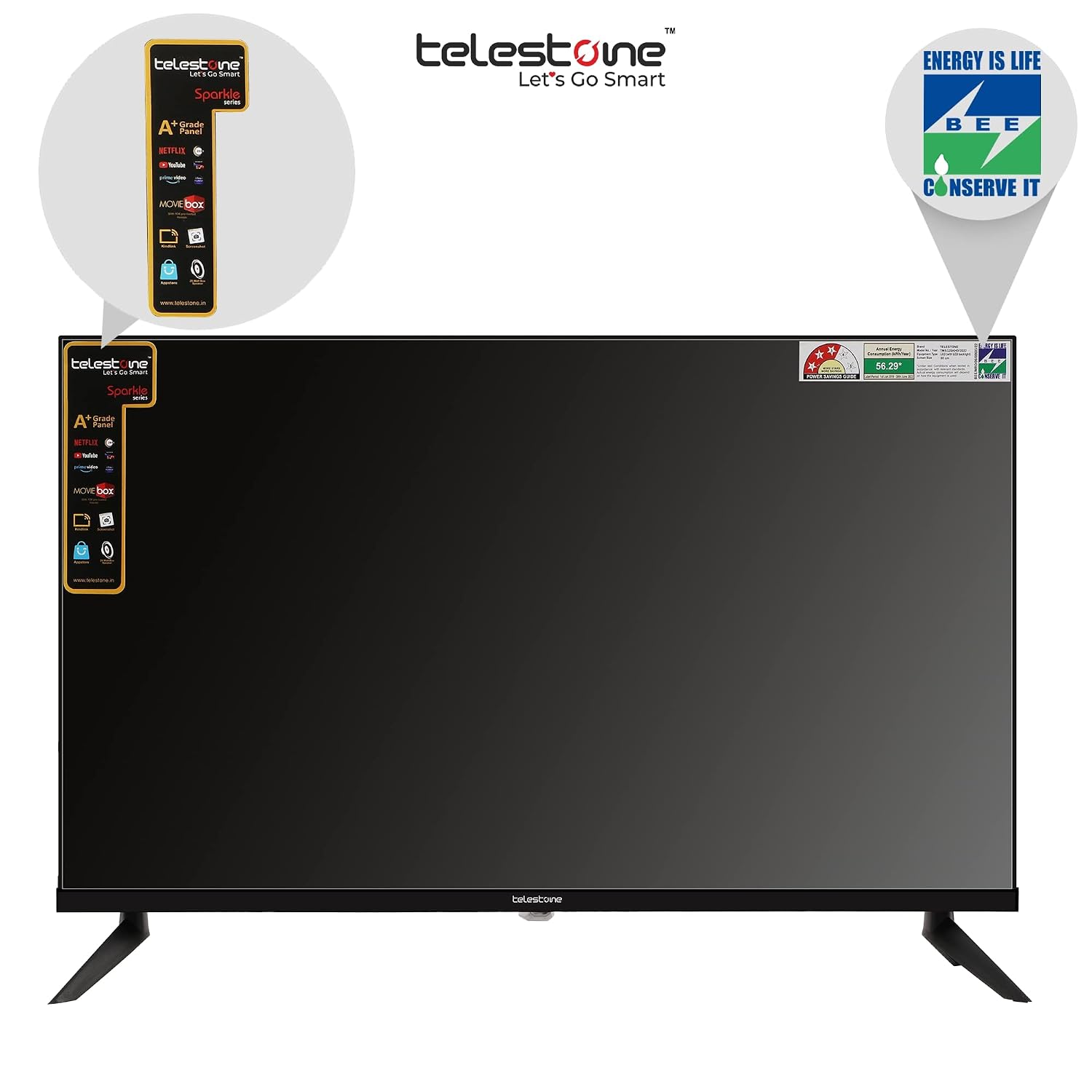 Telestone 32" HD Ready LED TV | Smart Android TV | Dual Remote | Full HD Display | 1GB RAM & 8GB Storage | Android 9 | 20W Box Speakers