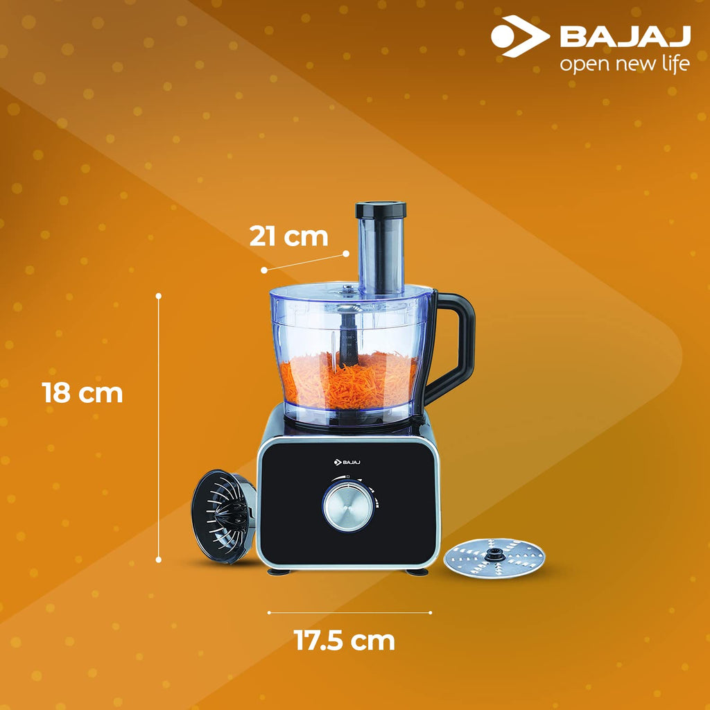 Bajaj FX-1000 Dlx 1000 Watts Food Processor And Mixer Grinder With 9 Attachments | 100% Copper Motor | Processing Bowl With 3 Jars | Safety Interlock |【Black】