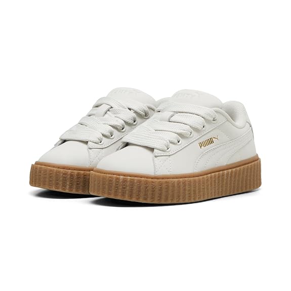 Puma Girls Creeper PHATTY Nubuck PS Warm White-Gold-Gum Sneaker - 2 UK