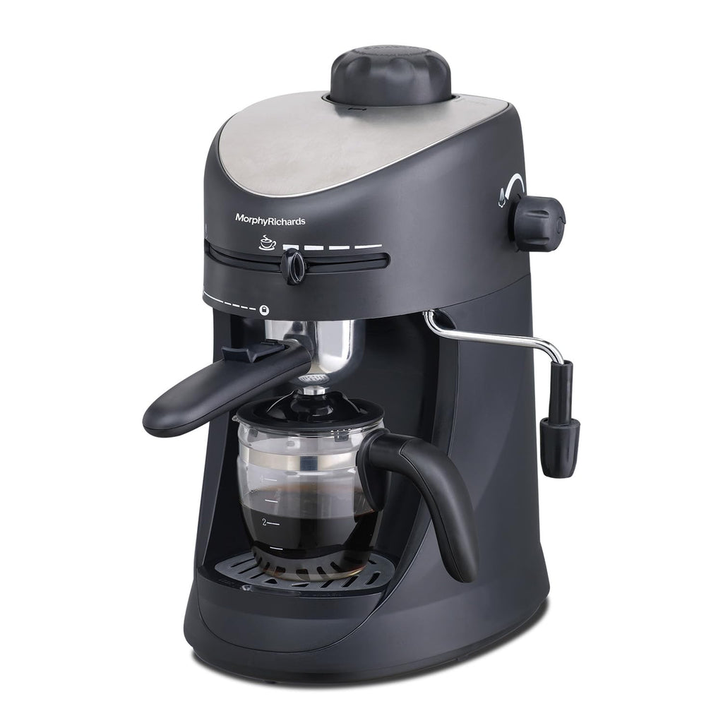 Morphy Richards New Europa 800-Watt Espresso and Cappuccino 4-Cup Coffee Maker (Black)