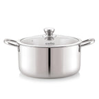 Cello Tri-Ply 20 cm Stainless Steel Cookware Casserole, 3 LTR | Tri-Ply Bottom Casserole with Glass Lid | Induction and Gas Stove Friendly | for Biryani/Pulao/Halwa/Curries | Silver