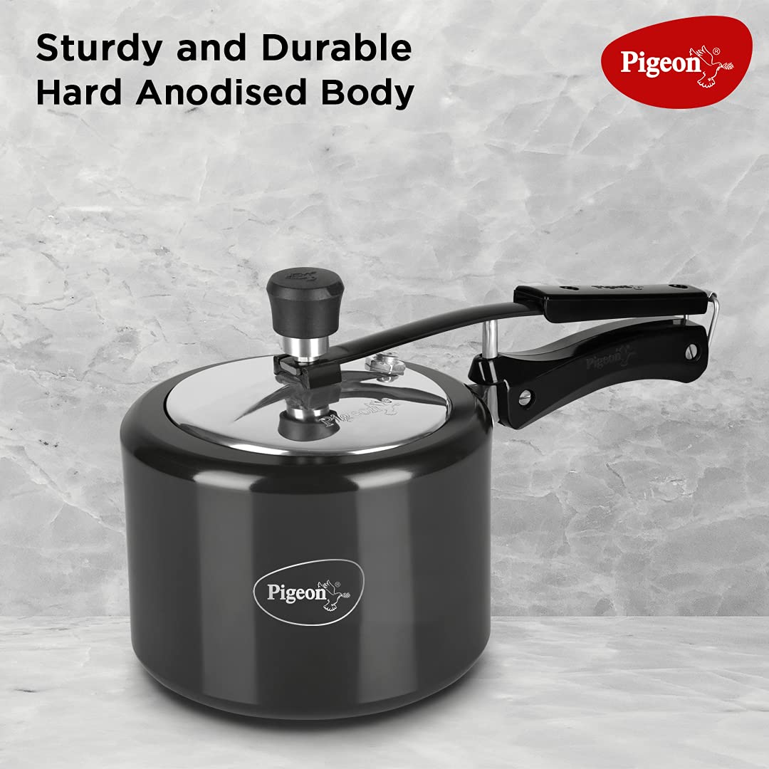 Pigeon by Stovekraft Titanium Induction Base Inner Lid Hard Anodised Aluminium Pressure Cooker, 5 litres, Black