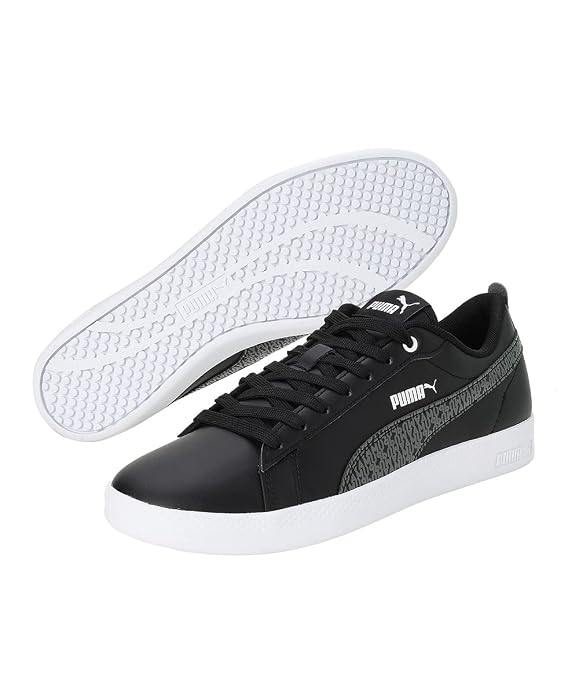Puma Womens Smash WNS v2 Mono Black-Dark Shadow-White Sneaker - 3 UK