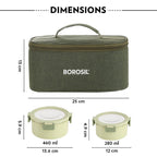 Borosil 4pc (280ml + 460ml) Glory Green Stainless Steel Lunch Box with Bag