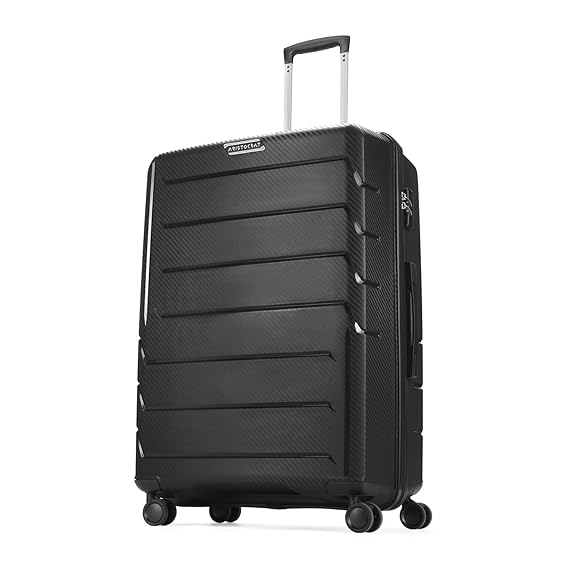 Aristocrat Polycarbonate(PC) Chroma Check-in 75 Cm(Large) 8 Wheels Double Spinner Trolley Bags for Travel Hard Case Luggage, Lightweight Bag, Suitcase with Combination Lock (Black)