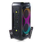 LAPCARE Bloom Wireless Bluetooth Party Speaker, 100W Immersive Pro Sound, Dynamic RGB Light Show, Bass and Treble Control, Type C, Built-in Rechargeable Battery, Splashproof with Wireless Mic (Black)
