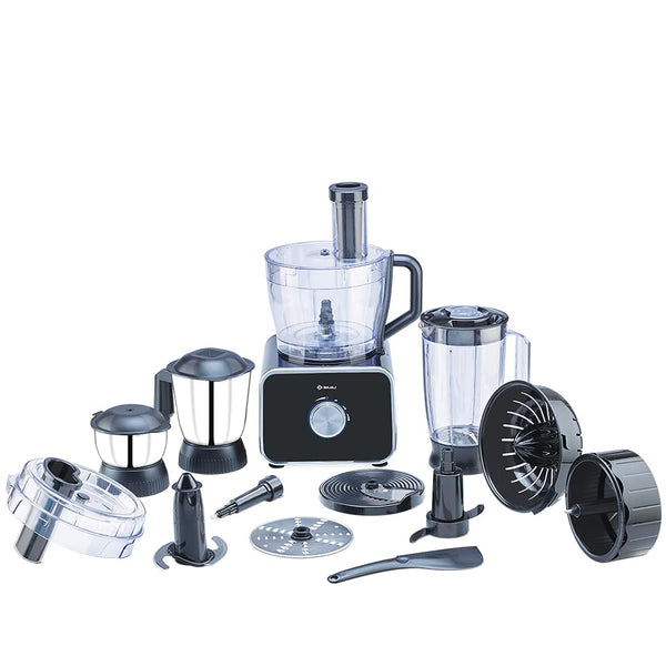 Bajaj FX-1000 Dlx 1000 Watts Food Processor And Mixer Grinder With 9 Attachments | 100% Copper Motor | Processing Bowl With 3 Jars | Safety Interlock |【Black】
