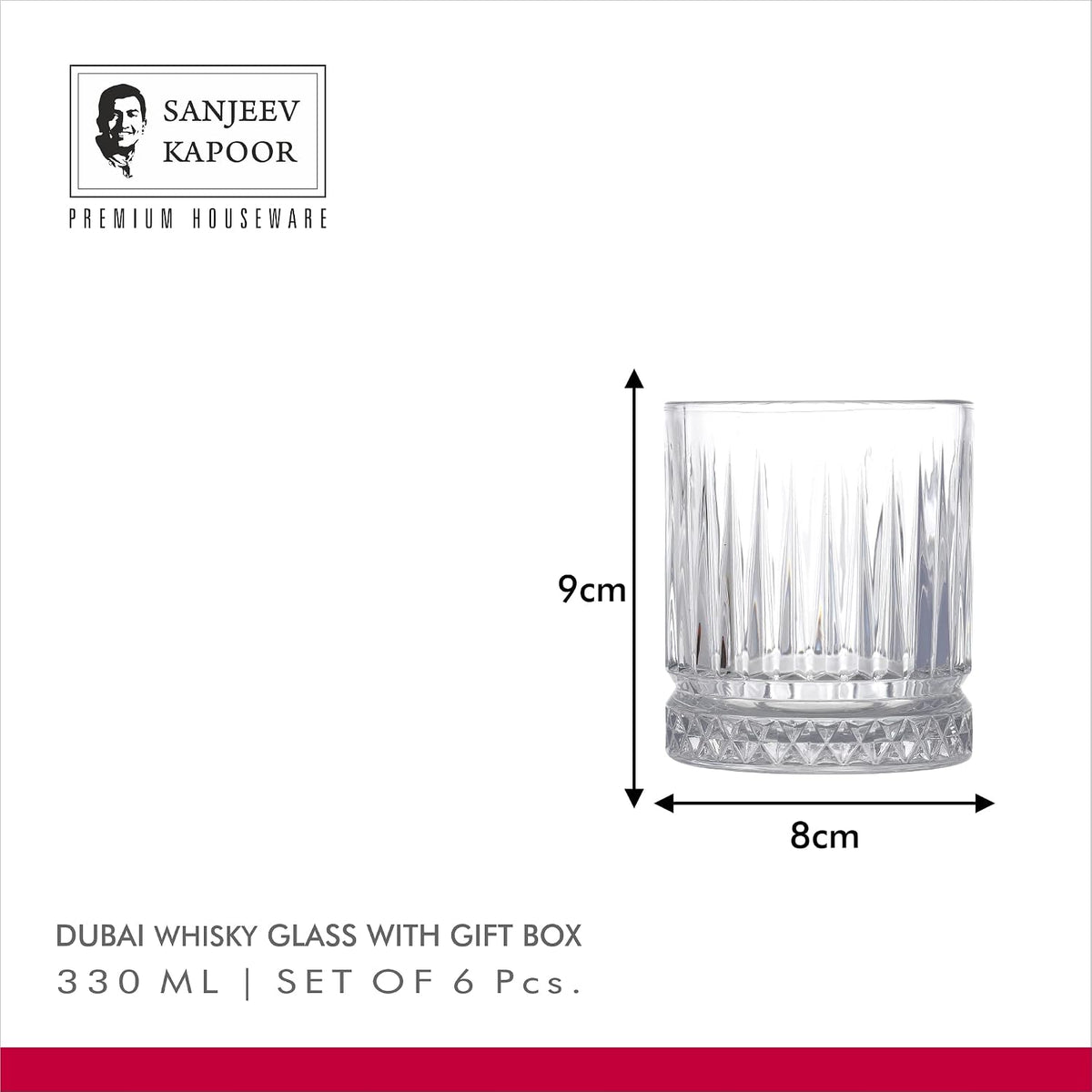 Sanjeev Kapoor Dubai Whisky Glass Set of 6 Pcs - 330ml