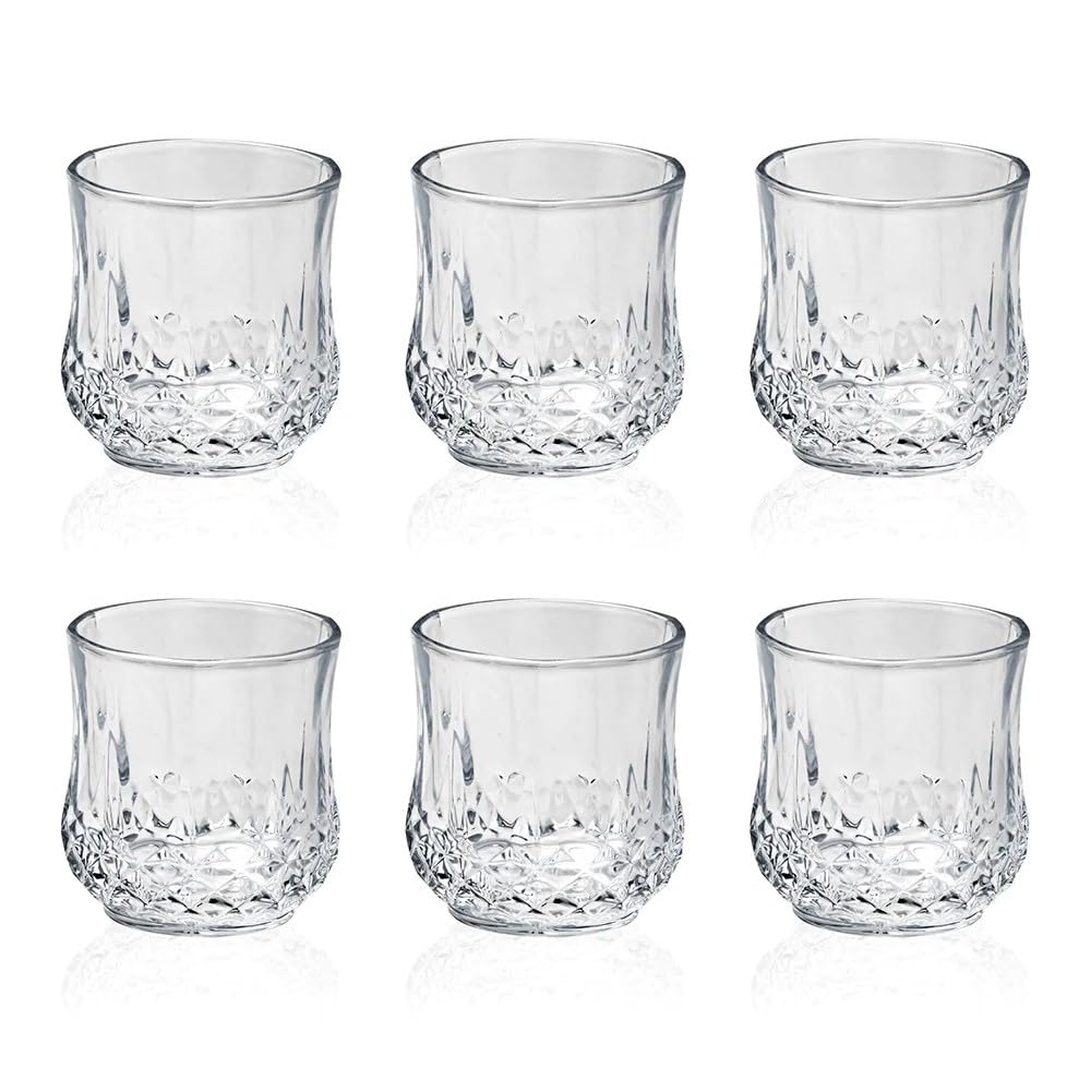 Sanjeev Kapoor Diamond Whisky Glass Set of 6 Psc, 330 ml, Bar Glass for Drinking Bourbon, Whisky, Scotch, Cocktails, Cognac- Old Fashioned Cocktail Tumblers, Perfect for Home, Restaurants & Parties.