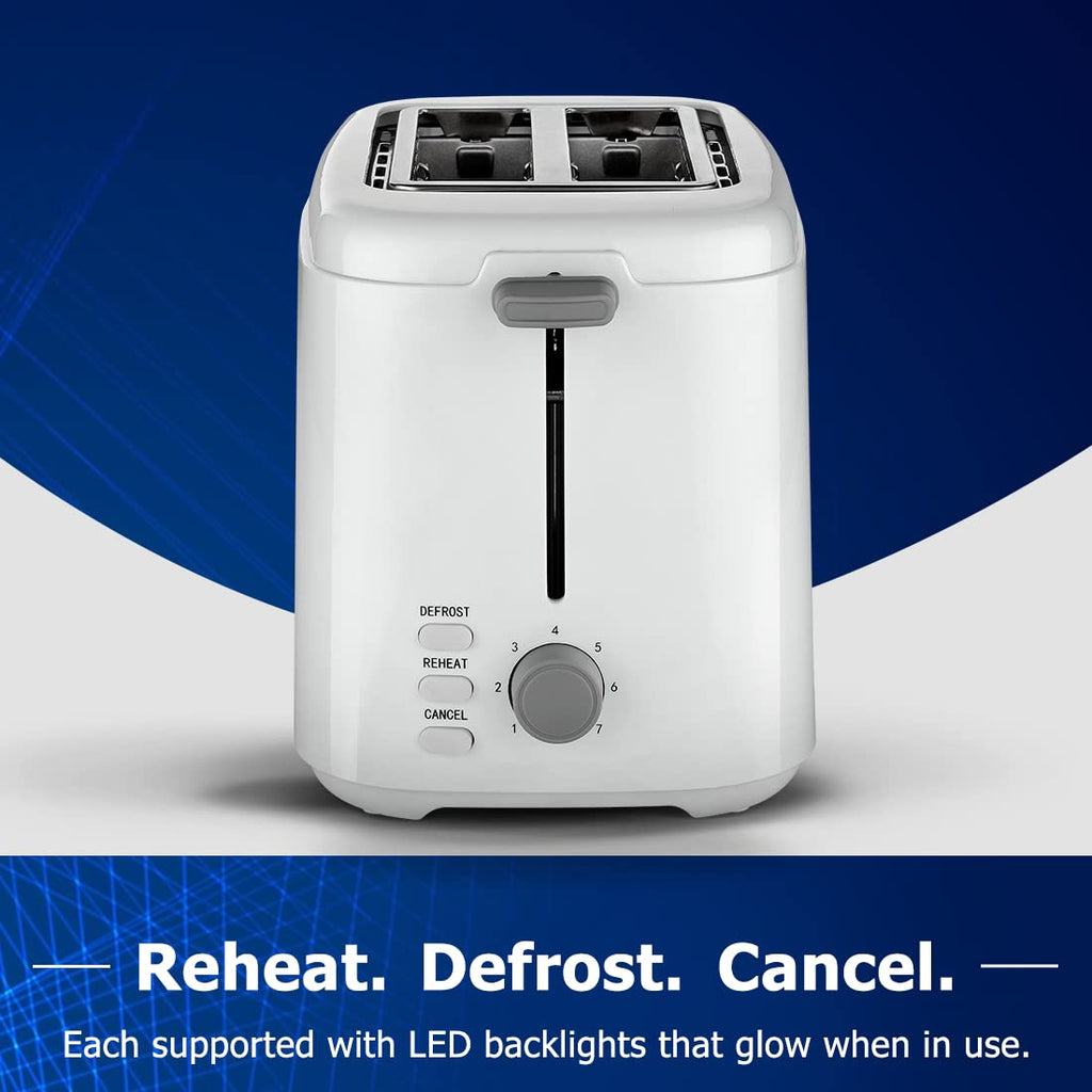Crompton SunBrown Deluxe Pop-up Toaster 800W with Removable Crumb Tray | 7 Browning Levels with Reheat, Defrost & Cancel Function | Dust Cover Plate | White Cool Touch Body
