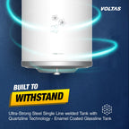 Voltas Aqua Prime 15L, 4 Star Vertical Mounting 2000W Water Heater, with Quartzline Technology (Glassline Tank), Warranty: 2 year on product, 3 year on element, 7 year on tank
