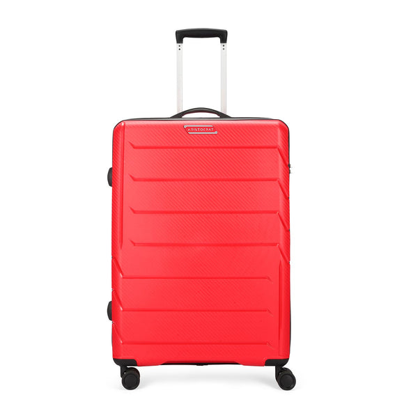 Aristocrat Polypropylene (Pp) Chroma Large 75 Cm Hardsided,8 Wheel Spinner,Fixed Combination Lock, Spacious 8 Spinner Wheels Trolley Bag for Men & Women - Red