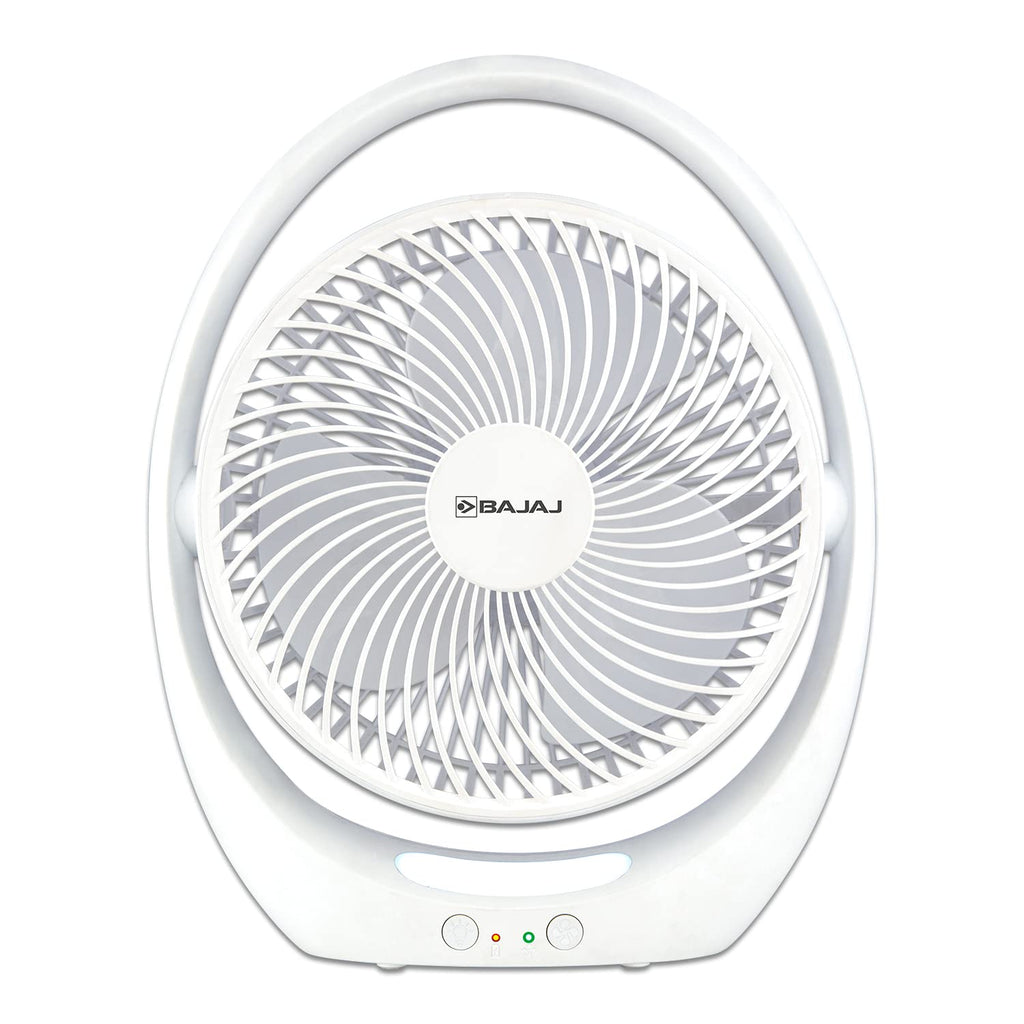 Bajaj Pygmy Go 178MM Mini with LED Lighting | Rechargeable | USB Charging | 4-hours Battery Backup | 3 Fan Speed | 2-Light Brightness Setting | High Speed Table & Portable 【White】