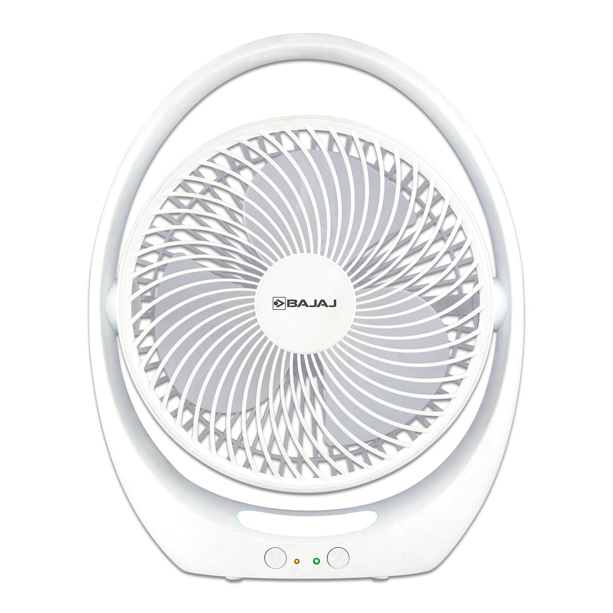Bajaj Pygmy Go 178MM Mini with LED Lighting | Rechargeable | USB Charging | 4-hours Battery Backup | 3 Fan Speed | 2-Light Brightness Setting | High Speed Table & Portable 【White】