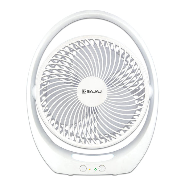 Bajaj Pygmy Go 178MM Mini with LED Lighting | Rechargeable | USB Charging | 4-hours Battery Backup | 3 Fan Speed | 2-Light Brightness Setting | High Speed Table & Portable 【White】