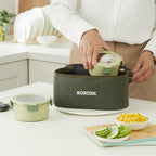 Borosil 4pc (280ml + 460ml) Glory Green Stainless Steel Lunch Box with Bag