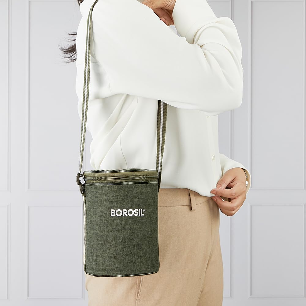 Borosil 280ml x 3 pc Glory Green Stainless Steel Lunch Box with Bag