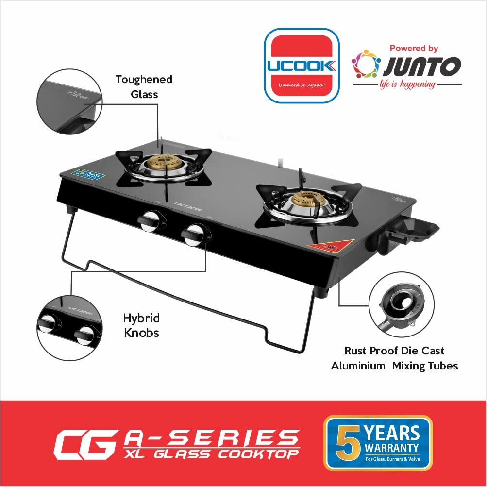 UCOOK JUNTO By United Ekta Engg. A Series XL Gas Stove With Glass Cooktop (2 Burners)