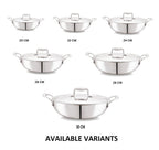 CELLO Tri-Ply 22 cm Stainless Steel Cookware Kadhai with Lid 2.2 LTR | Tri-Ply Bottom Kadhai with SS Lid | Induction and Gas Stove Friendly | Dishwasher Safe | Silver