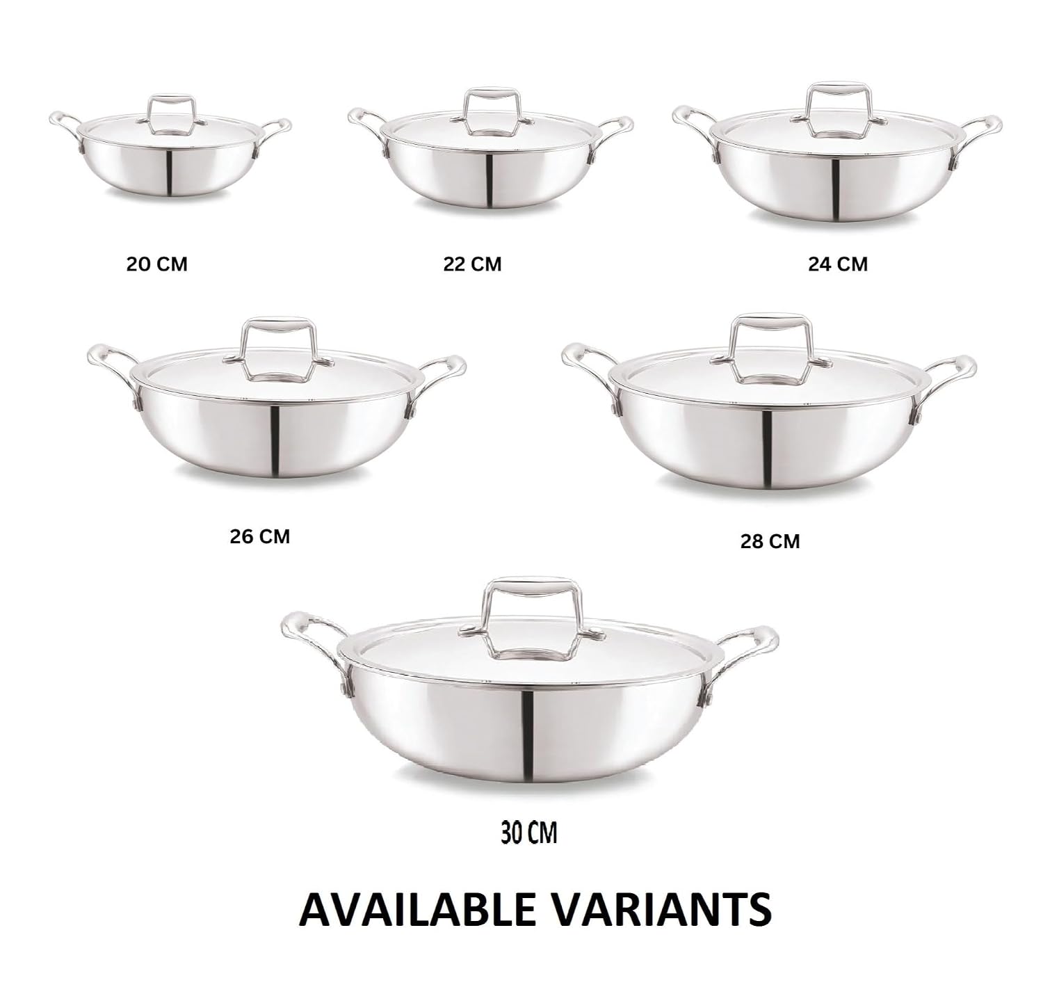 CELLO Tri-Ply 22 cm Stainless Steel Cookware Kadhai with Lid 2.2 LTR | Tri-Ply Bottom Kadhai with SS Lid | Induction and Gas Stove Friendly | Dishwasher Safe | Silver