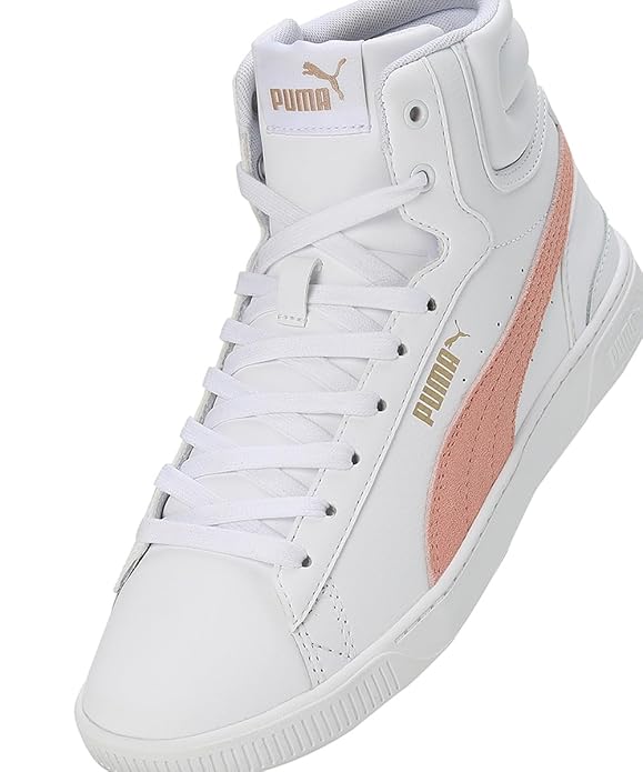 PUMA Womens Vikky v3 Mid L White-Poppy Pink-Gold Sneaker - 4 UK