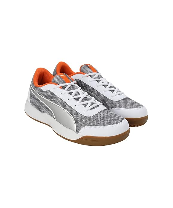 PUMA Unisex-Adult Shuttle Aero Rickie Orange-Silver-White Indoor Shoe - 10 UK