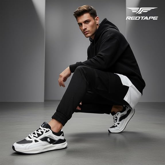 Red Tape ETPU Lifestyle Casual Shoes for Men | Elegantly Rounded Front, Soothing Insole & Impact Resistant Comfort Black White 9 UK
