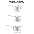 Cello Tri-Ply 14 cm Stainless Steel Cookware Sauce Pan with Lid 1 LTR | Tri-Ply Bottom Sauce Pan with SS Lid | Induction and Gas Stove Friendly | Dishwasher Safe | Silver