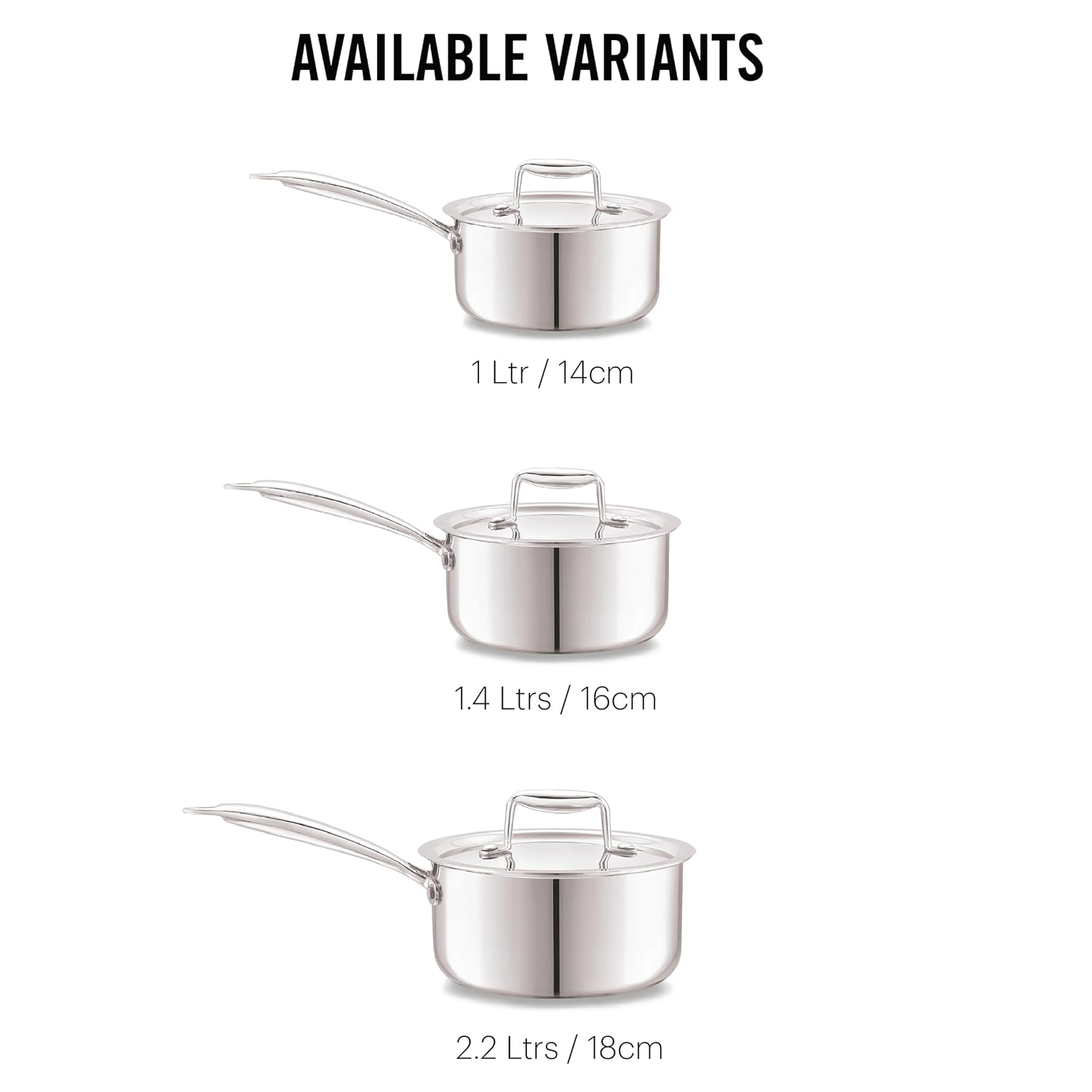 Cello Tri-Ply 14 cm Stainless Steel Cookware Sauce Pan with Lid 1 LTR | Tri-Ply Bottom Sauce Pan with SS Lid | Induction and Gas Stove Friendly | Dishwasher Safe | Silver