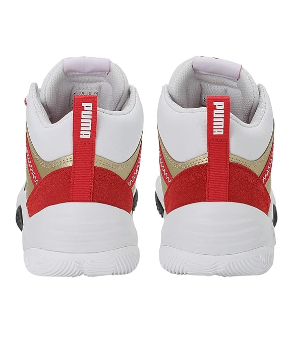 Puma Unisex-Kid Rebound Future Evo Jr White-Black-High Risk Red-Team Gold Sneaker UK-3.5 (38558303)
