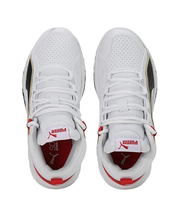 Puma Unisex-Kid Rebound Future Evo Jr White-Black-High Risk Red-Team Gold Sneaker UK-3.5 (38558303)
