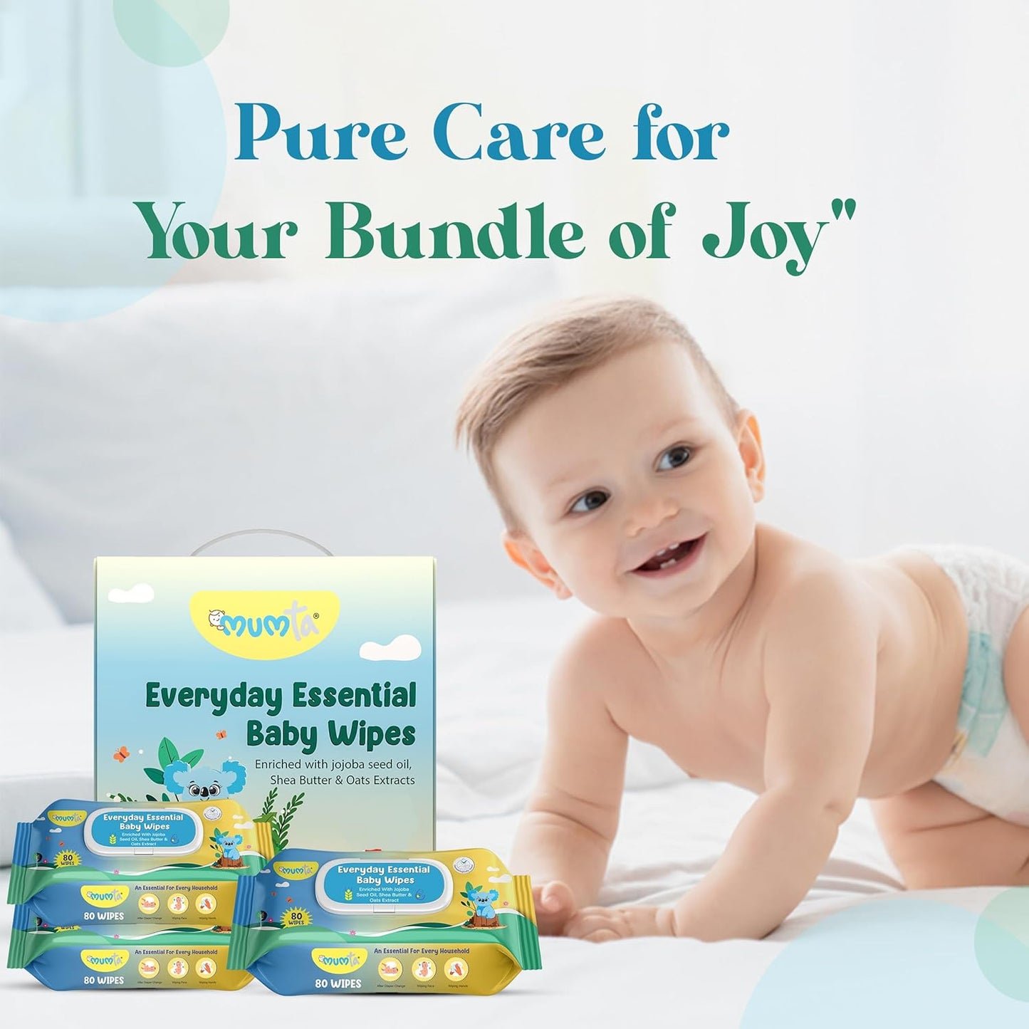 Mumta Everyday Essential Baby Wipes With Lid- 80 pc ( Pack of 5)