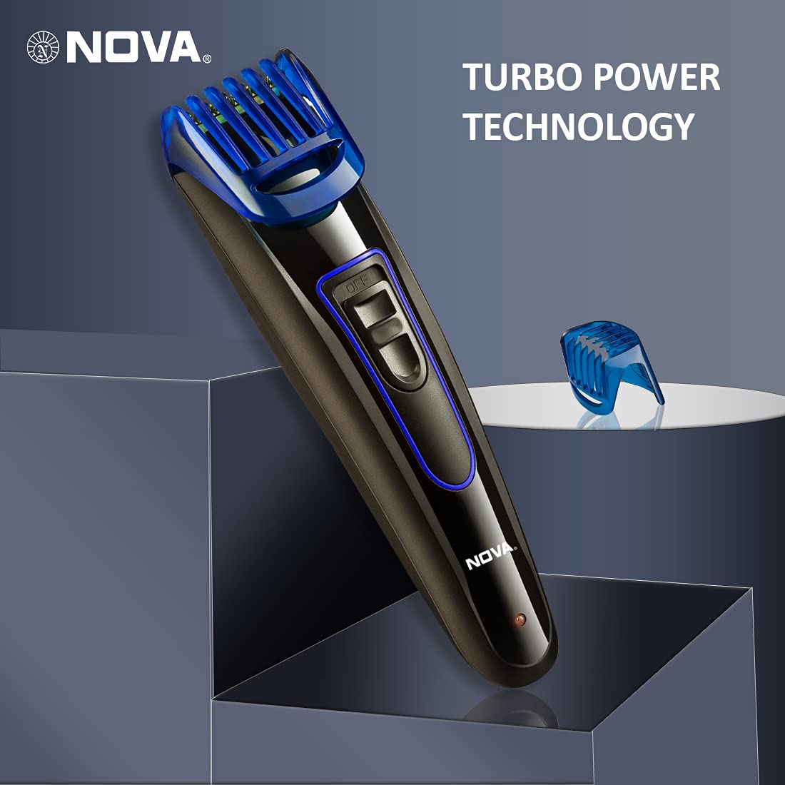 Nova NHT-1071 Titanium Coated Cordless: 45 Minutes USB Trimmer for Men (Black/Blue)