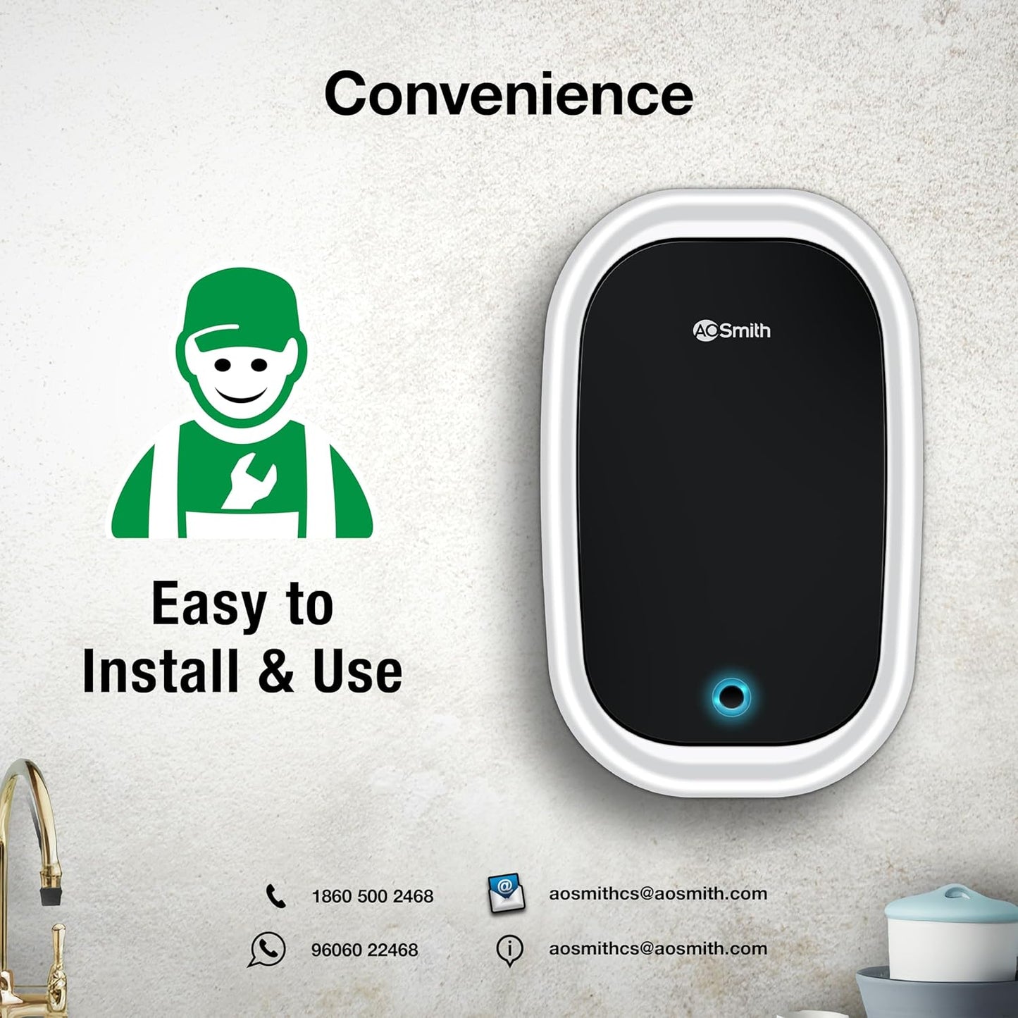 AO Smith EWS-5 White Instant Geyser 5 Litre With 3kW Express Heating | High Rise Building Bathroom & Kitchen geyser | UL Rated Wiring & Pressure Relief Valve For Ultimate Safety