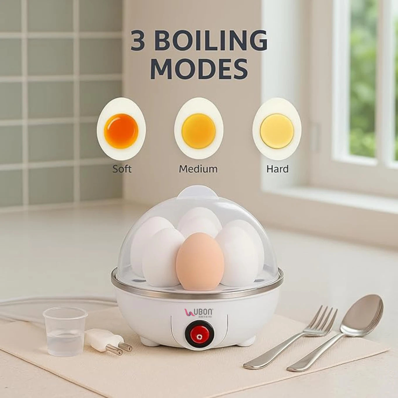 Ubon EB-2000 egg boiler with 3 Boiling Modes Automatic Operation with Overheat Protection Egg Cooker (White, 7 Eggs)
