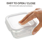 CELLO Royale Glass Lunch Box Set of 3 Pcs with Jacket, Clear | Microwave & Dishwasher Safe 3 x 320ml Square Glass Containers |Leadfree, Leakproof, Airtight Clip Lock Lid Tiffin Box For Office & Travel