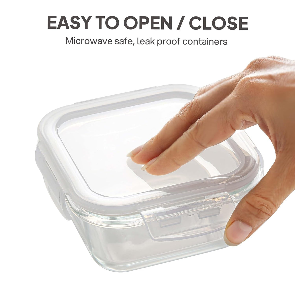 CELLO Royale Glass Lunch Box Set of 3 Pcs with Jacket, Clear | Microwave & Dishwasher Safe 3 x 320ml Square Glass Containers |Leadfree, Leakproof, Airtight Clip Lock Lid Tiffin Box For Office & Travel