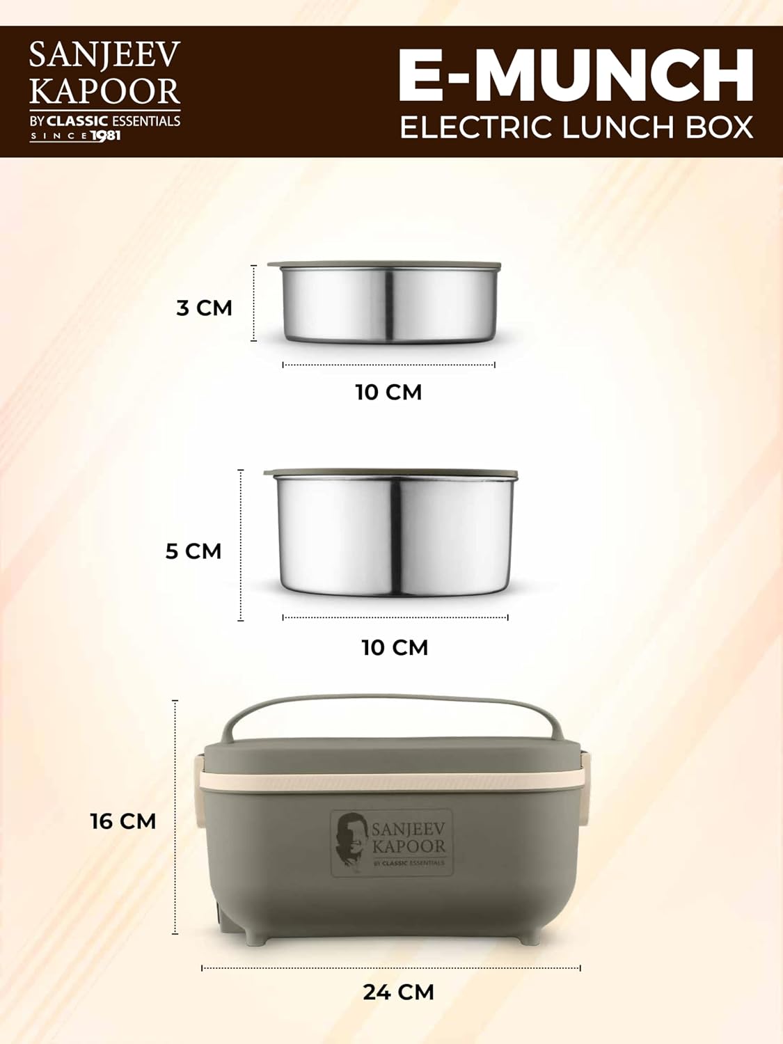 Sanjeev Kapoor Electric Lunch Box Set of 4 (2×300ml, 2×400ml) | Plug & Heat Food Warmer | Heats in 35–40 Min | Retains Nutrients & Freshness | Portable, Durable & Shock-Proof